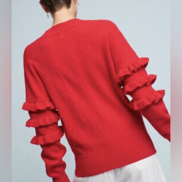 Anthropologie Line & Dot Red Ruffle Sleeve Sweater - XS - Picture 2 of 3